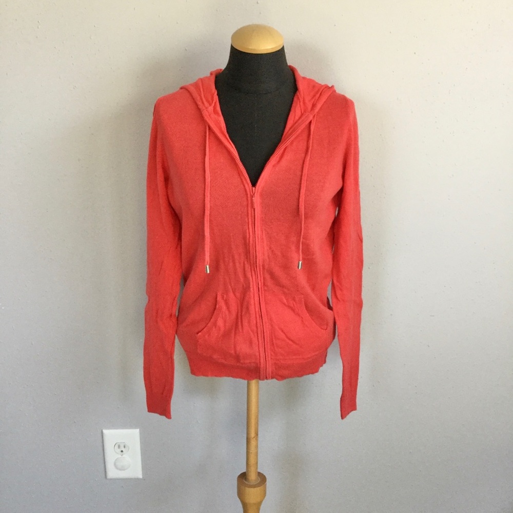 Lightweight Coral Zip Up Hoodie Sweater